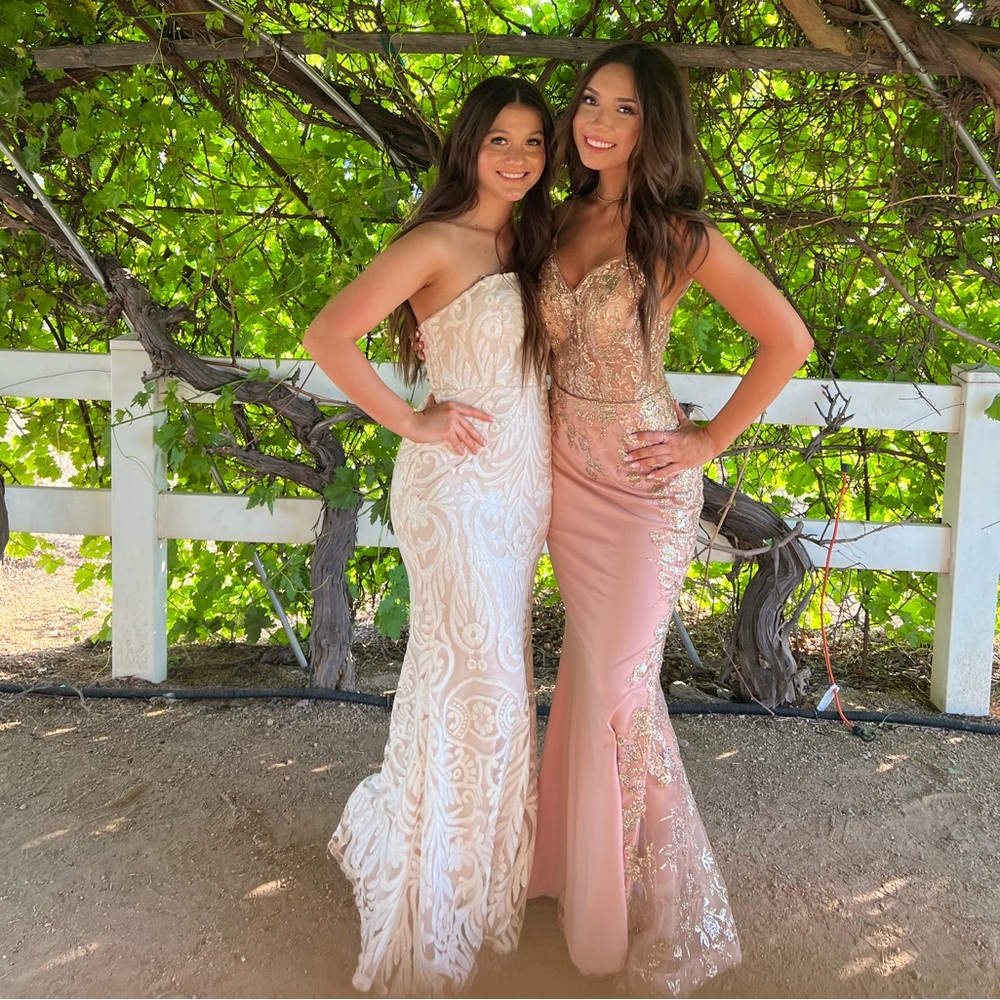 Pink and rose gold prom dress